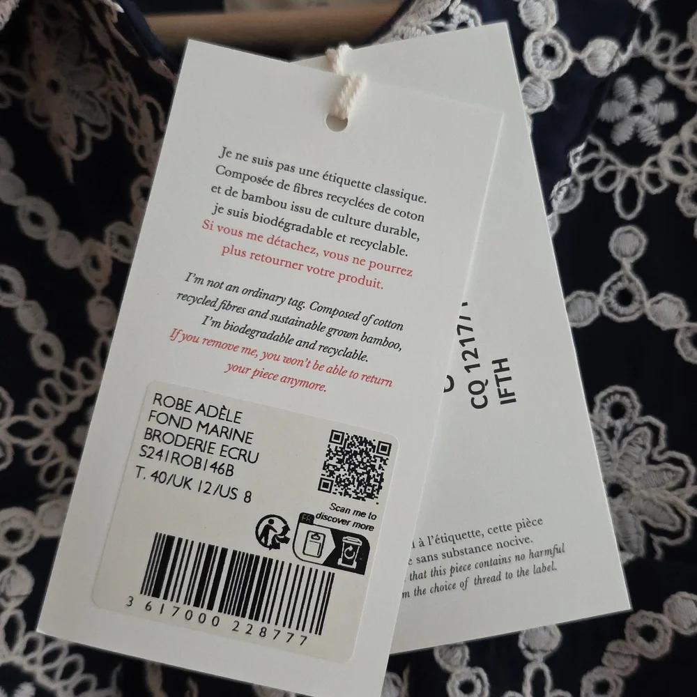 Robe Adèle Fond Marine Broderie Ecru - Picture 2 of 11